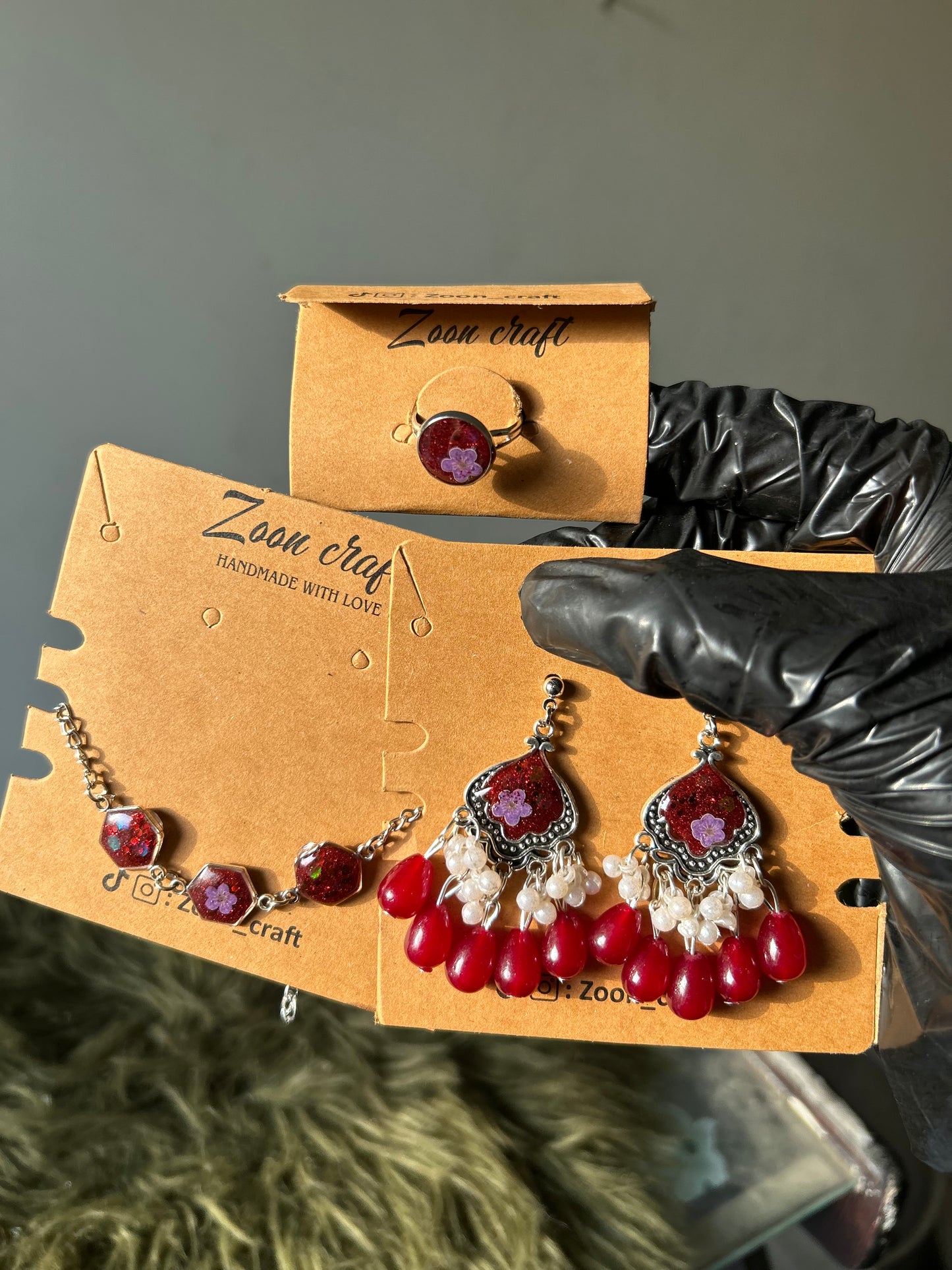 Dreamdrop Box ๐ - Resin jewelry set ( small jhumkas , 3 bezel bracelet, ring & pendent ) ๐น๐ซถ๐ป & chocolates ๐ซ