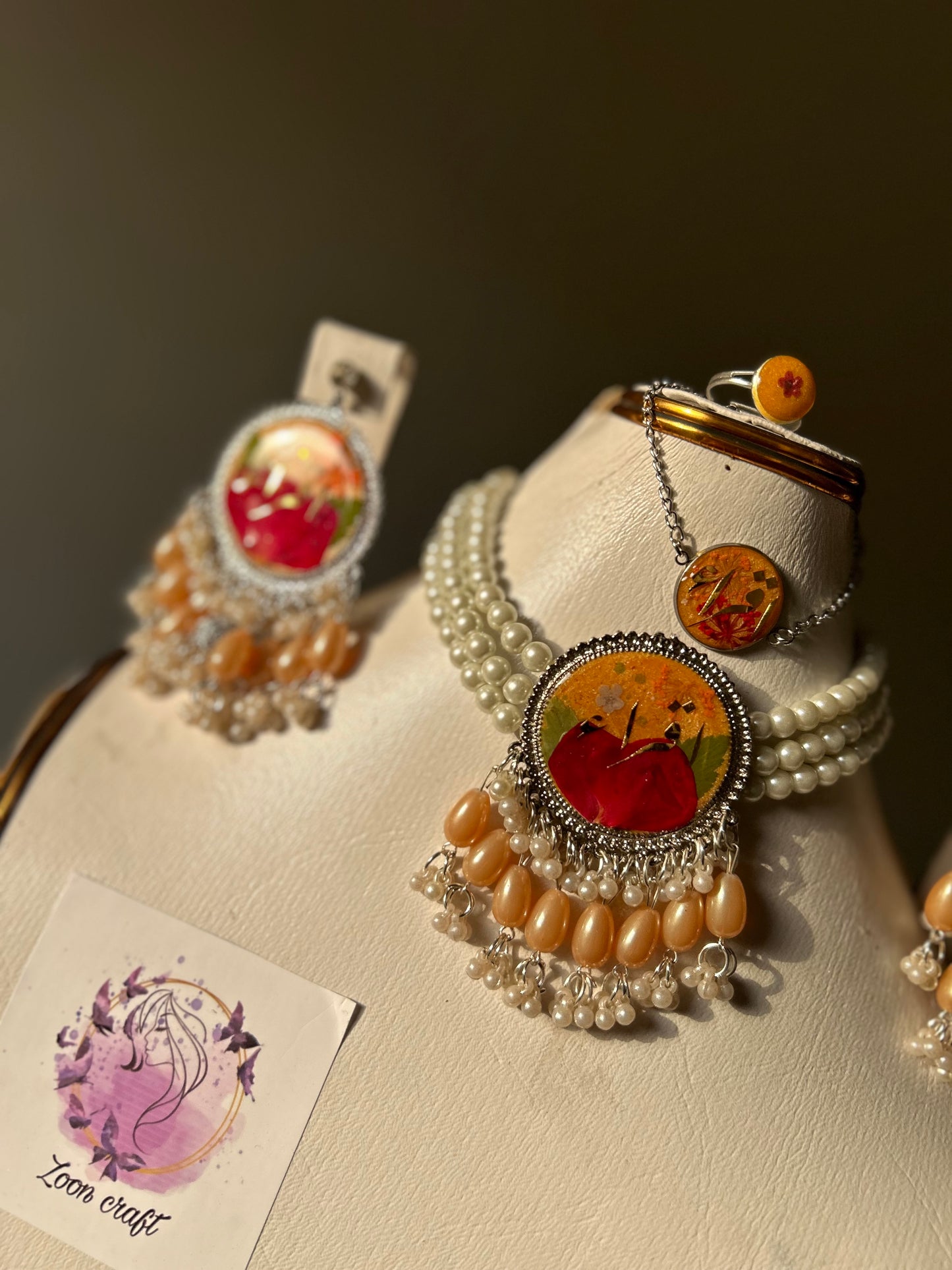 Peach Rose luxery set✨🧡❤️(Earrings,chokker,Breclet & Ring)