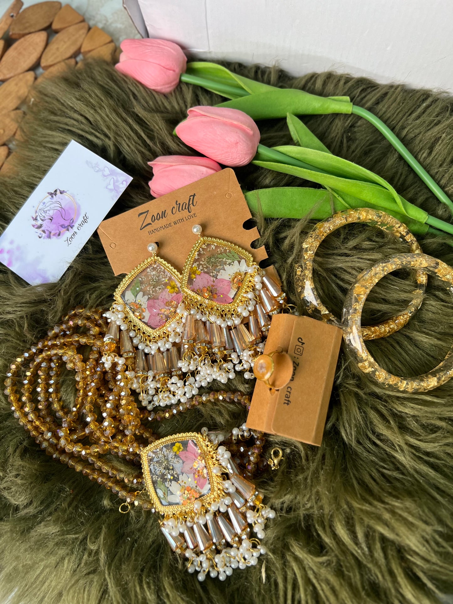 Golden floral Transparent ✨❤️Earrings mala bangles & ring 🦋