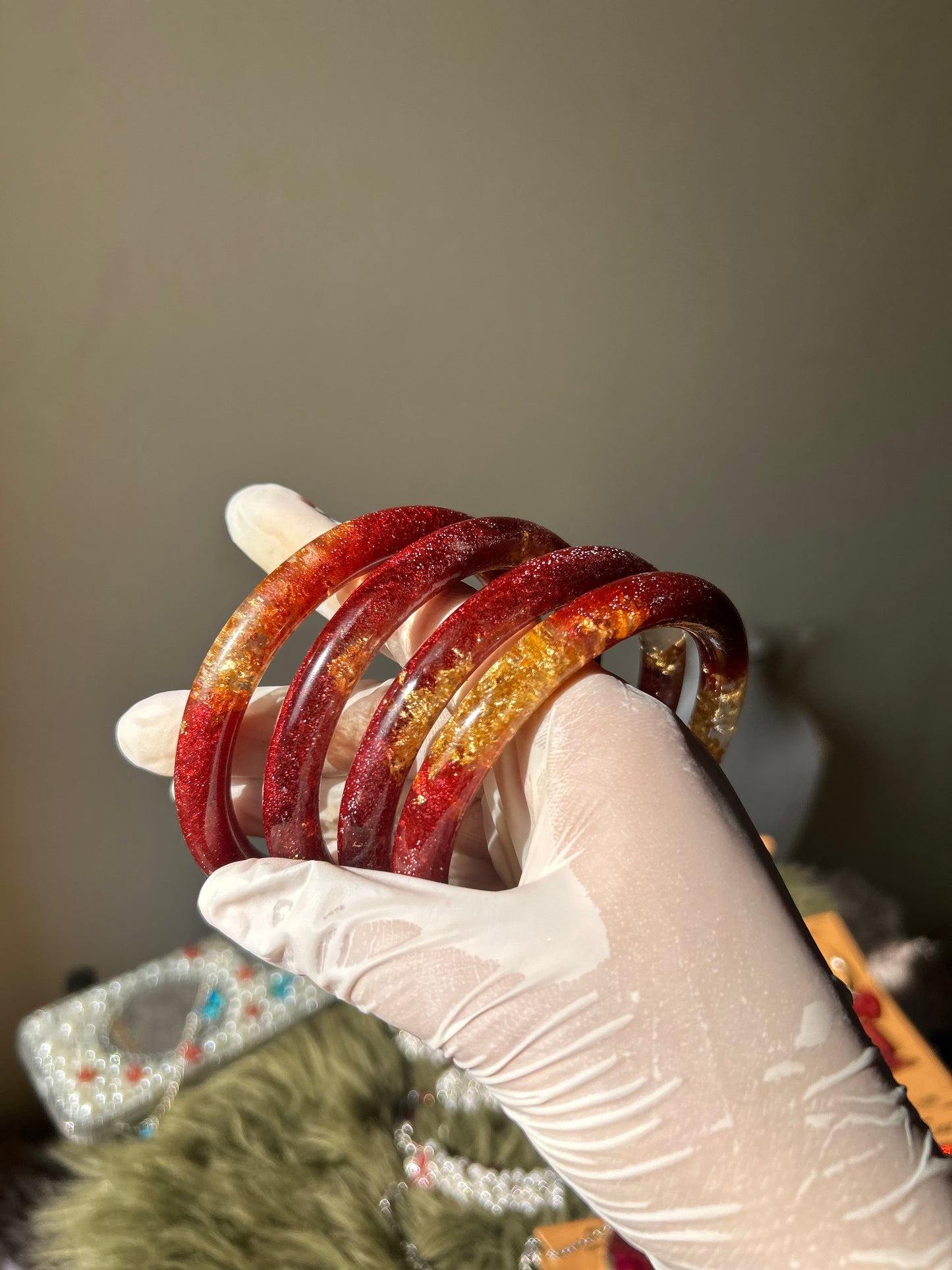 Red/GoldFoil Resin Bangles✨❤️