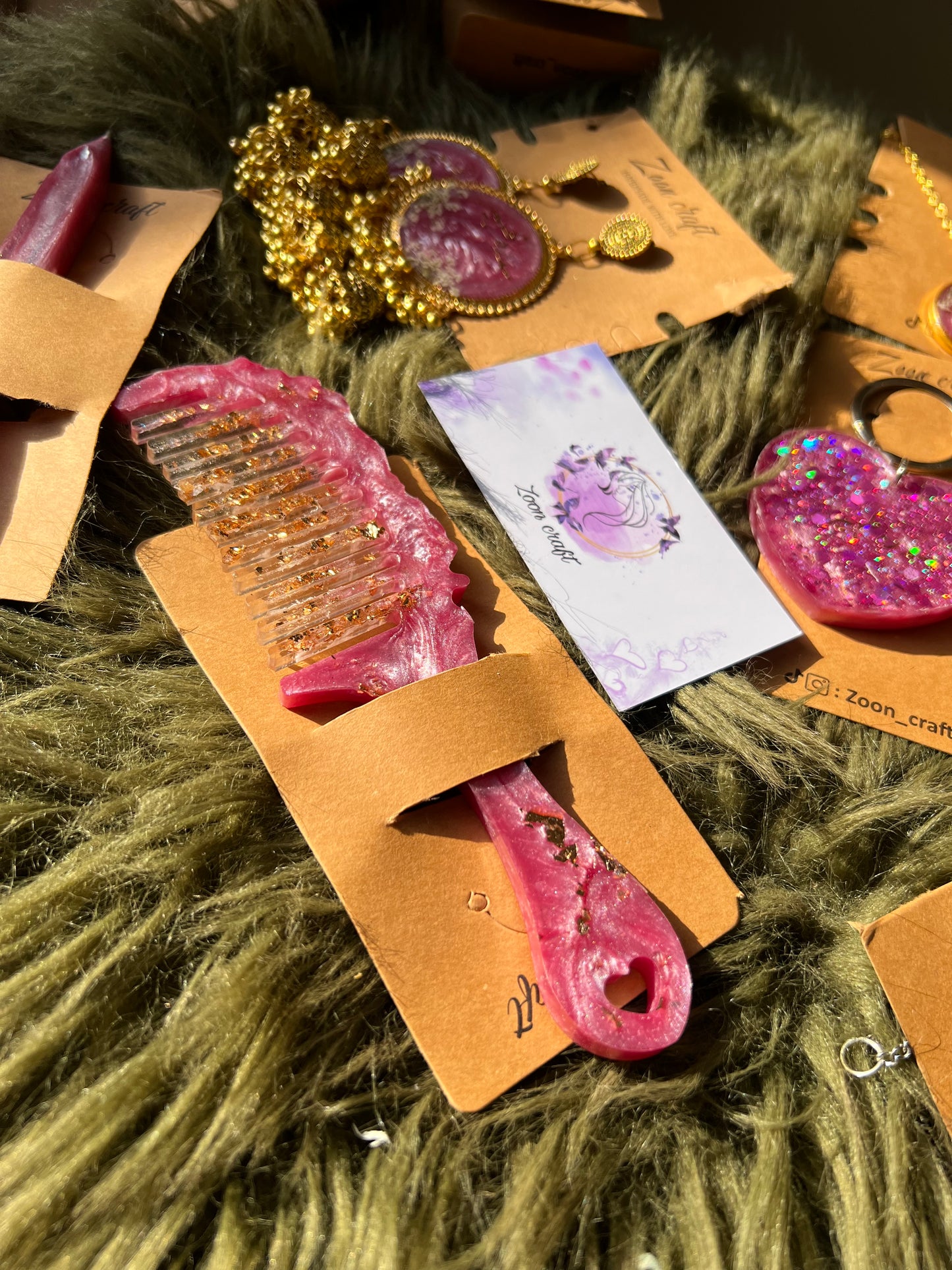 Velvet bloom π - Resin jewelry Set ( jhumkas ,round bracelet , rings , pendent , hair comb , mala , 3 bezel bracelet , pen , heart keychain) πβ¨