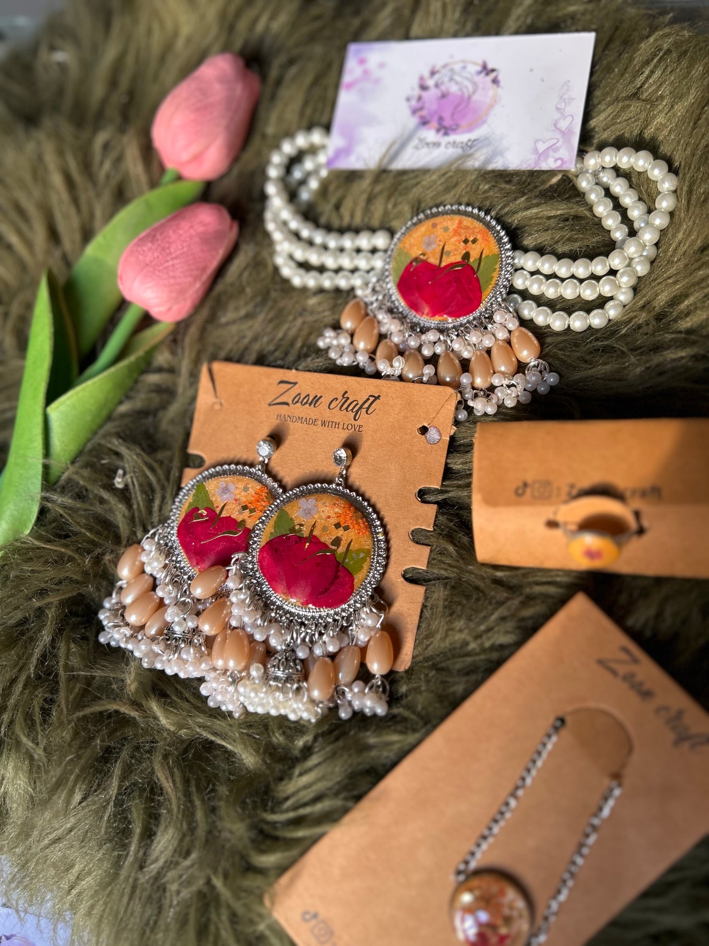 Peach Rose luxery set✨🧡❤️(Earrings,chokker,Breclet & Ring)
