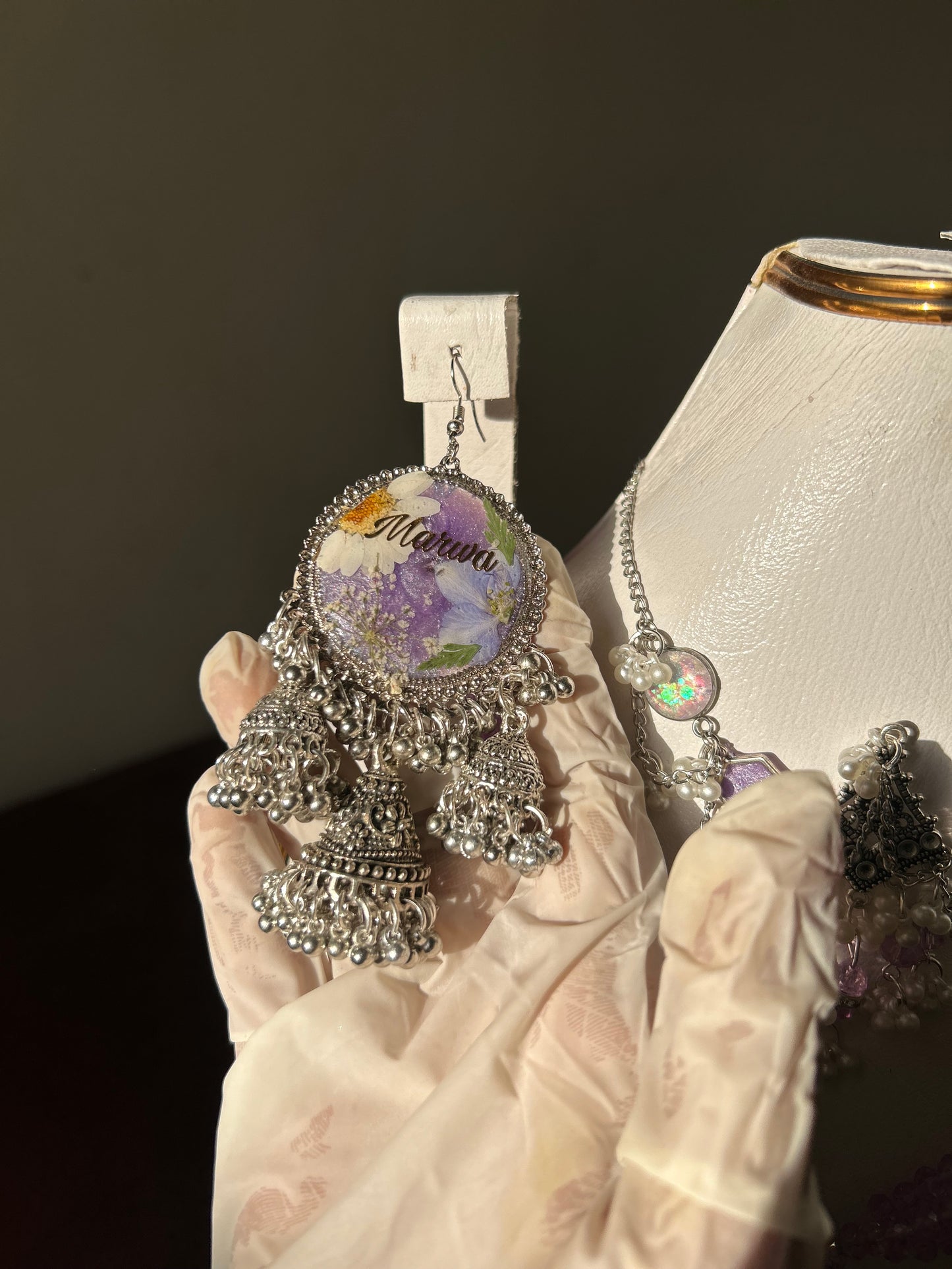 Lilac 3 jhumki set include Earrings, Mala & chokkerđź’ś