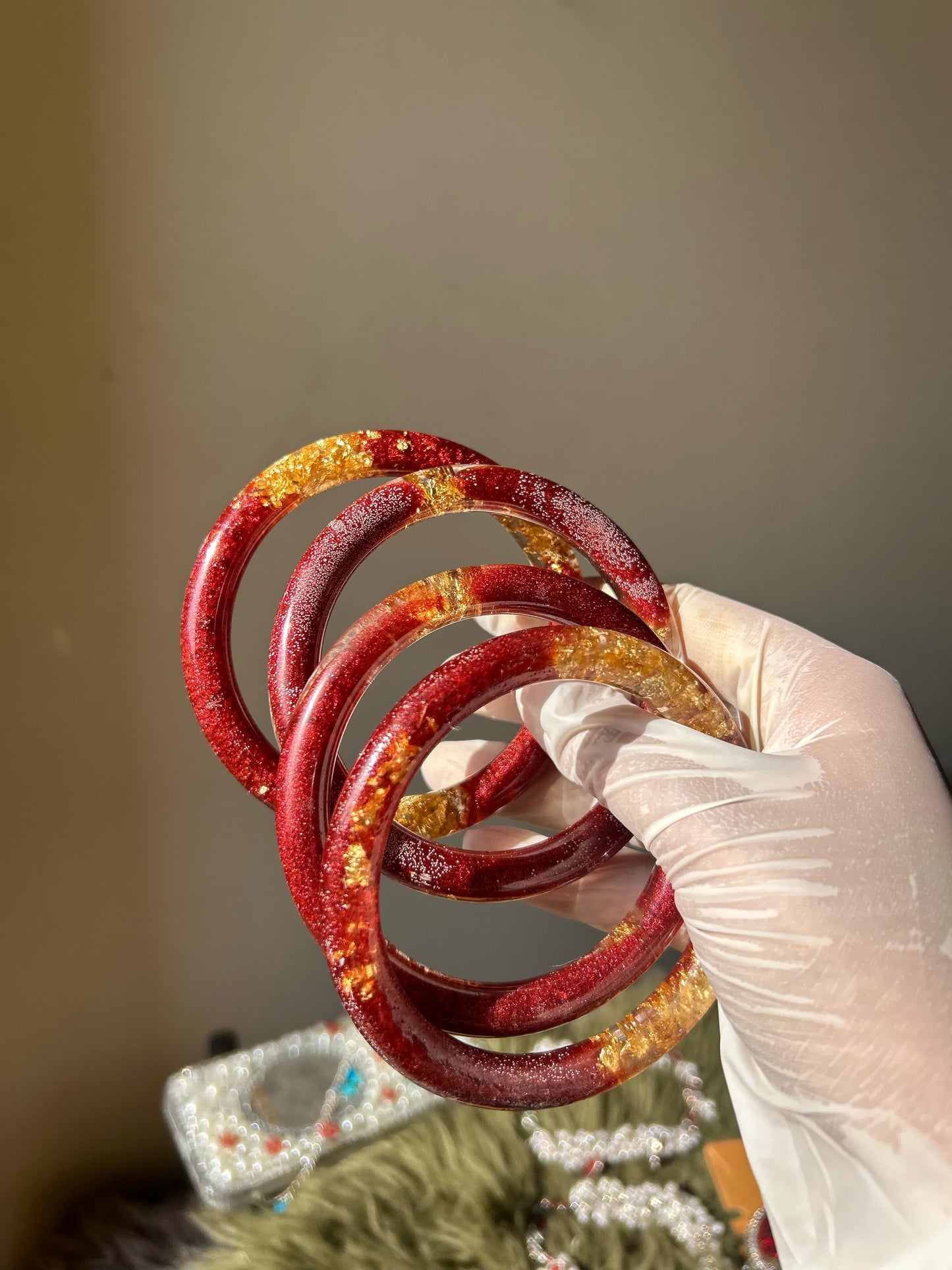 Red/GoldFoil Resin Bangles✨❤️