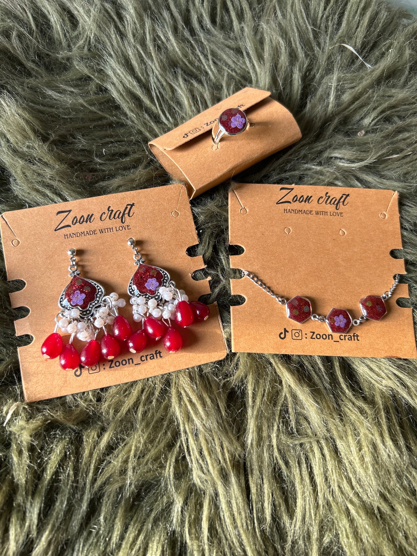Little Luxe Bundle ♥️ - Resin blood jewelry set 🥀 ( small jhumkas, 3 bezel bracelet & ring ) 🎀🌙