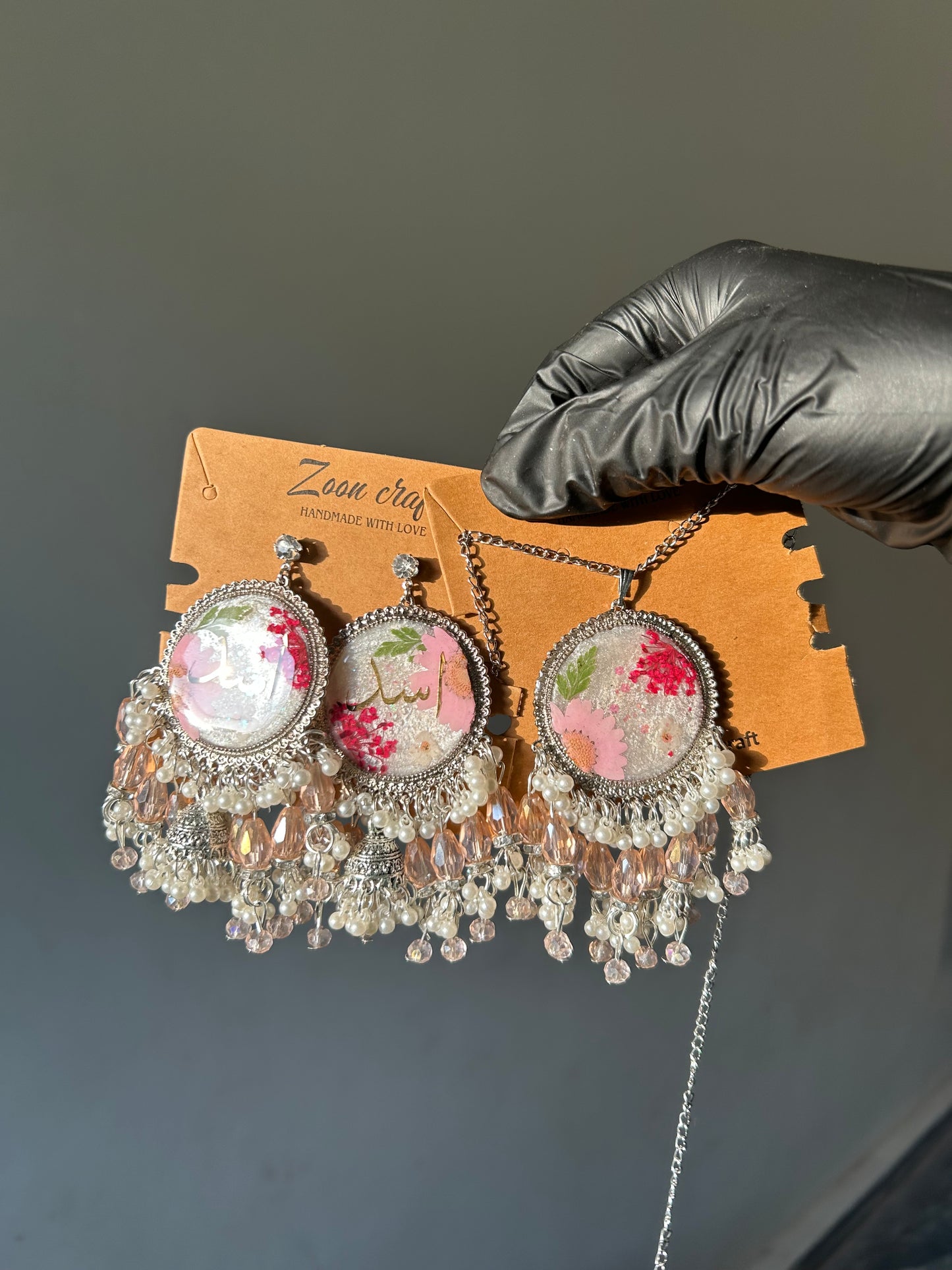 Gul-e-Noor🪷 - Resin jewelry Set ( jhumkas , Mala ) ✨🍂