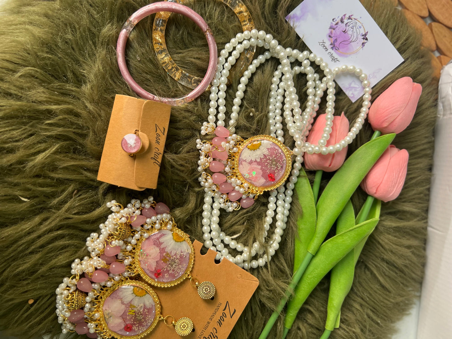 Pink/White dreamy set✨🩷Earrings Mala bangles & Ring