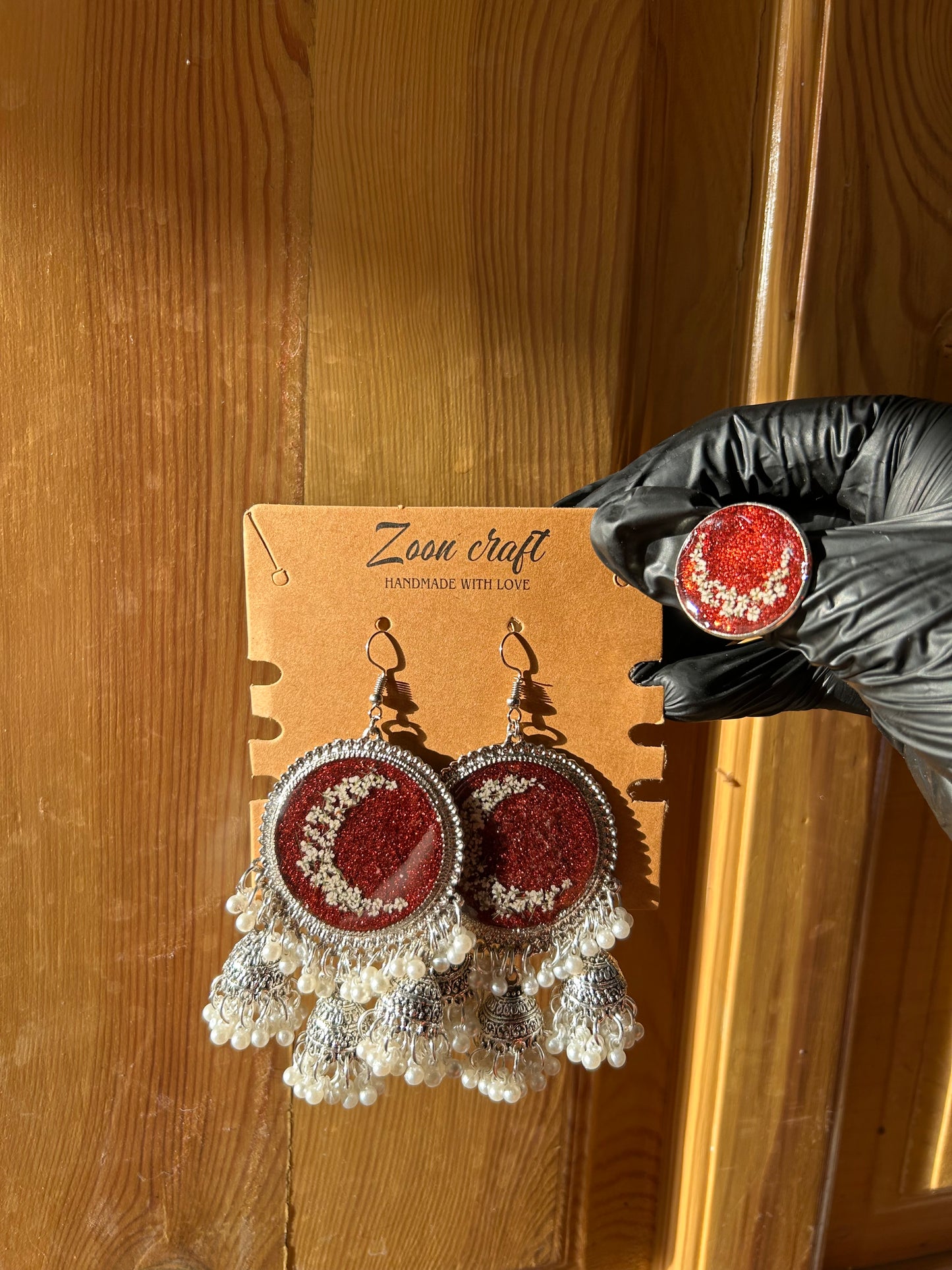 Lunar Blood 🌙❤️ - Resin bloody set ( jhumkas & a ring )