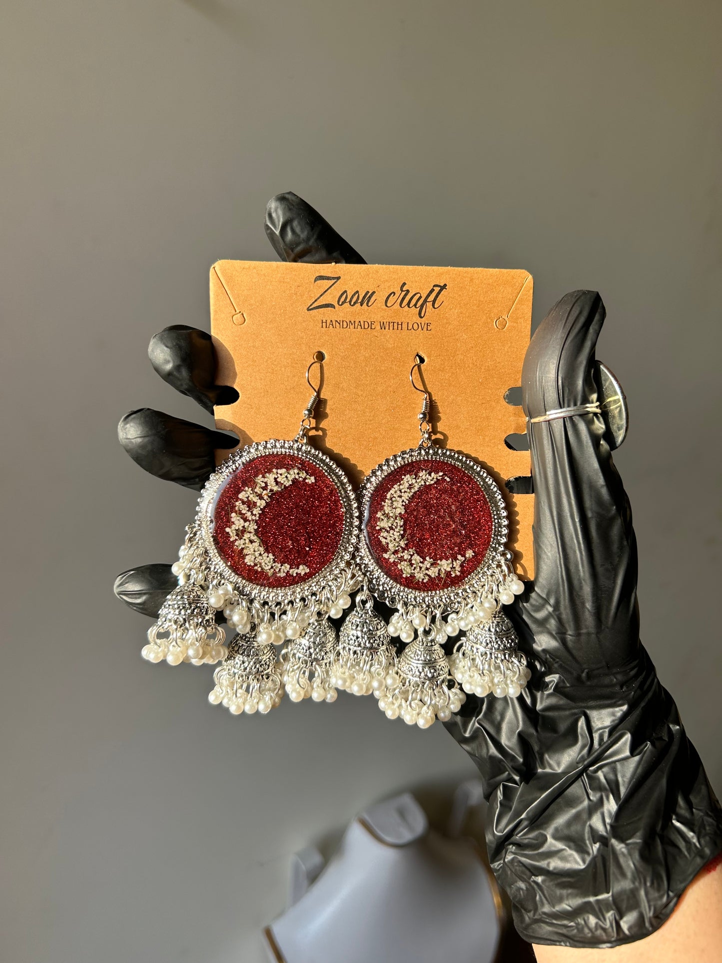Lunar Blood 🌙❤️ - Resin bloody set ( jhumkas & a ring )