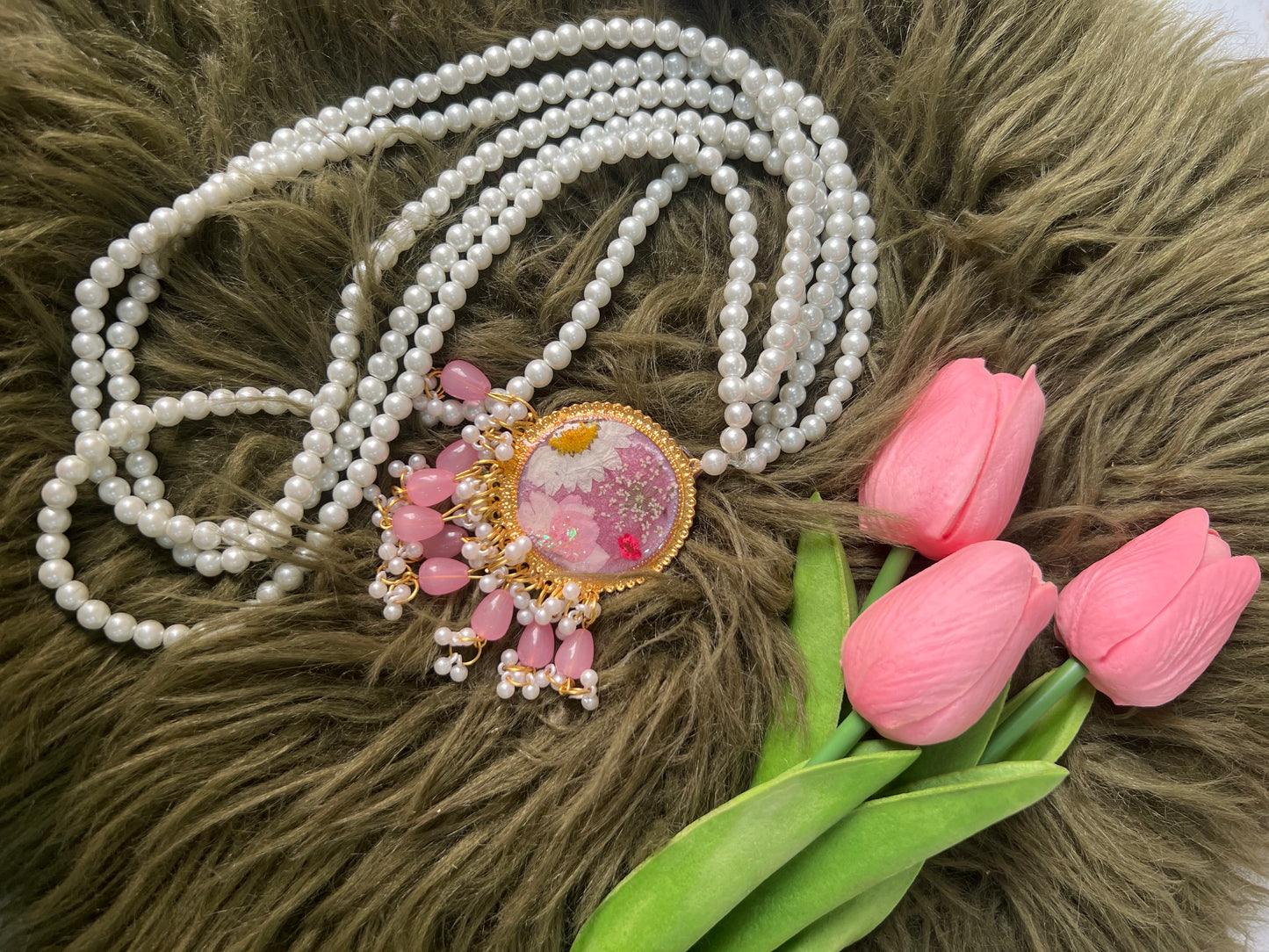 Pink/White dreamy set✨🩷Earrings Mala bangles & Ring