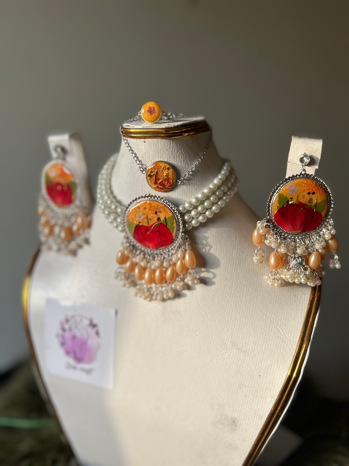 Peach Rose luxery set✨🧡❤️(Earrings,chokker,Breclet & Ring)