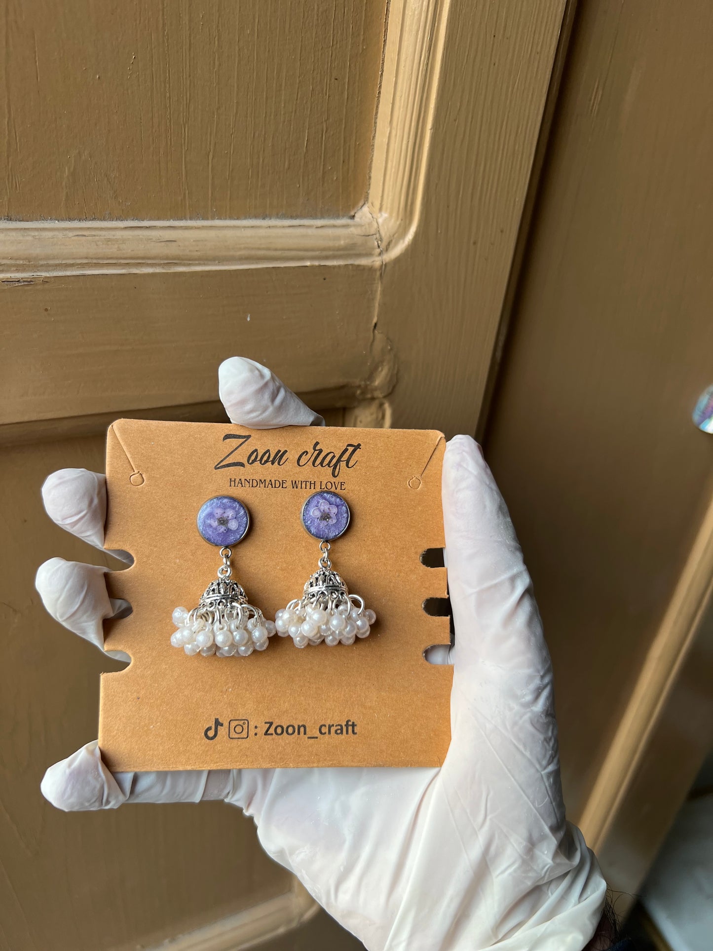 Lavender luxe - Resin jewelry set ( small jhumki , mala , 3 bezel bracelet & ear studs )