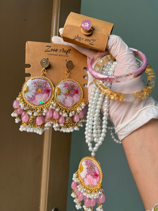 Pink/White dreamy set✨🩷Earrings Mala bangles & Ring