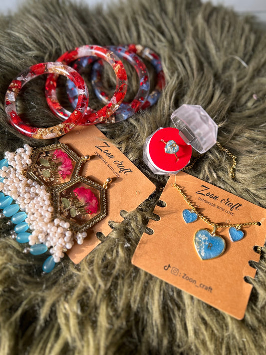 Hexa Rose 🌹 & Heart Bloom Set ✨🫶🏻 - Resin set ( jhumkas , pendent, ring & bangels ) 🎀♥️🪷