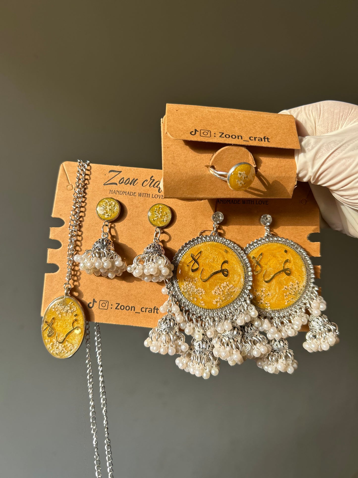 Ammi majus x 3Jhumki set💛✨(Earrings,mini jhumki, ring&pendant)🦋