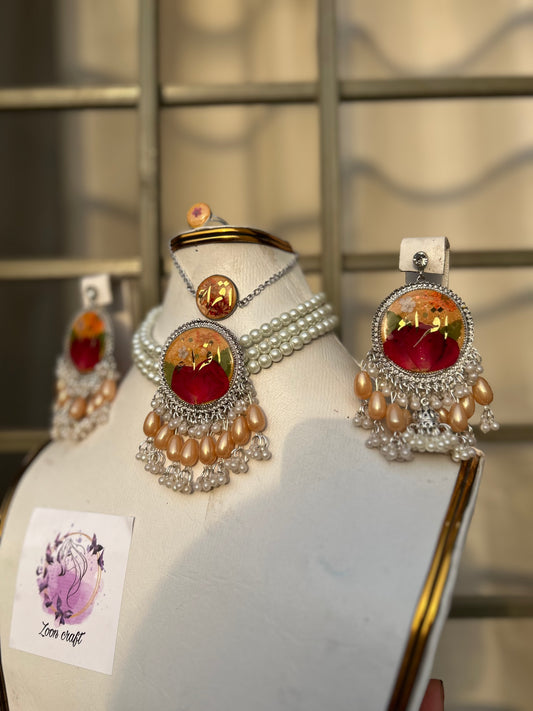 Peach Rose luxery set✨🧡❤️(Earrings,chokker,Breclet & Ring)