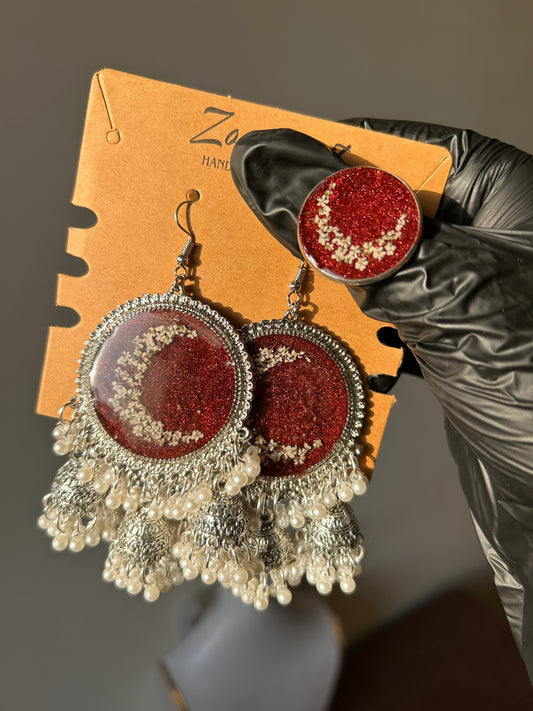 Lunar Blood 🌙❤️ - Resin bloody set ( jhumkas & a ring )