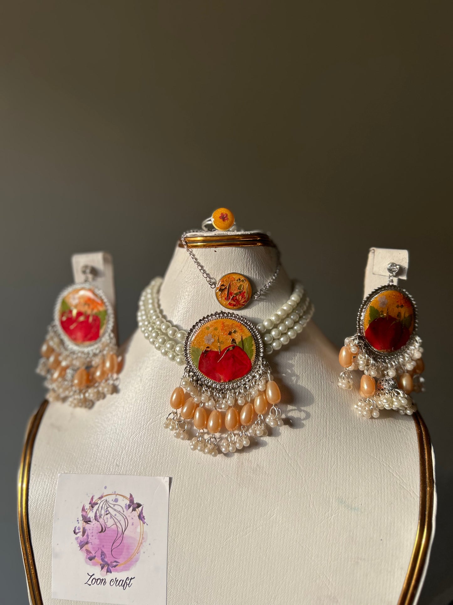 Peach Rose luxery set✨🧡❤️(Earrings,chokker,Breclet & Ring)