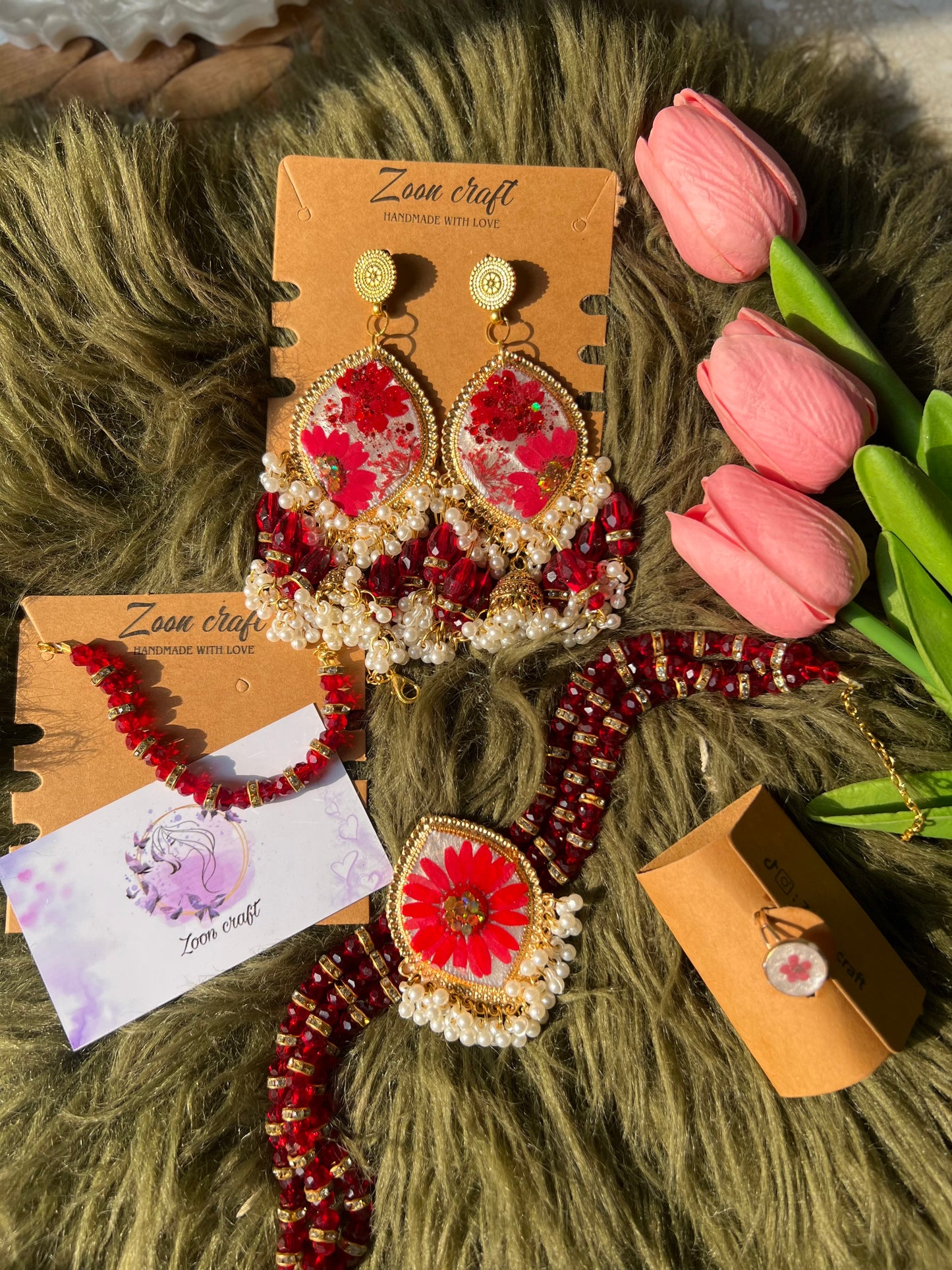Zeenat-e-Ghulab✨❤️|jewellery set | Earrings, Chokker, breclet & Ring