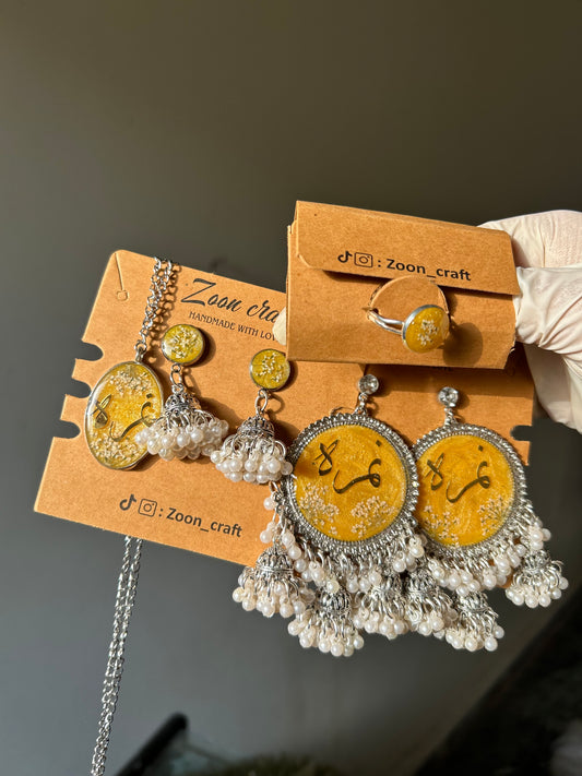 Ammi majus x 3Jhumki set💛✨(Earrings,mini jhumki, ring&pendant)🦋