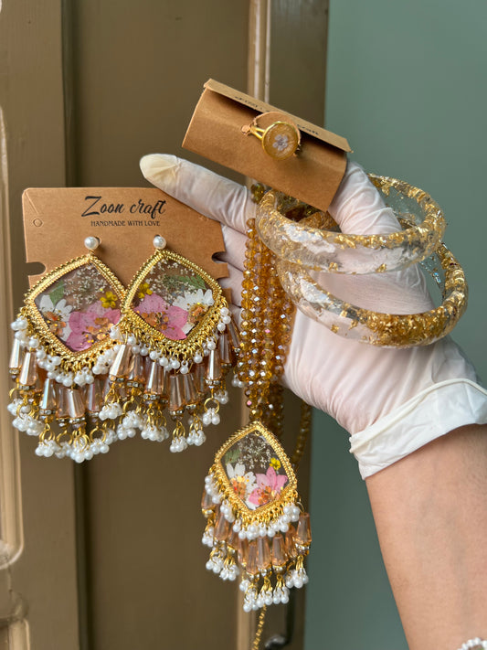 Golden floral Transparent ✨❤️Earrings mala bangles & ring 🦋