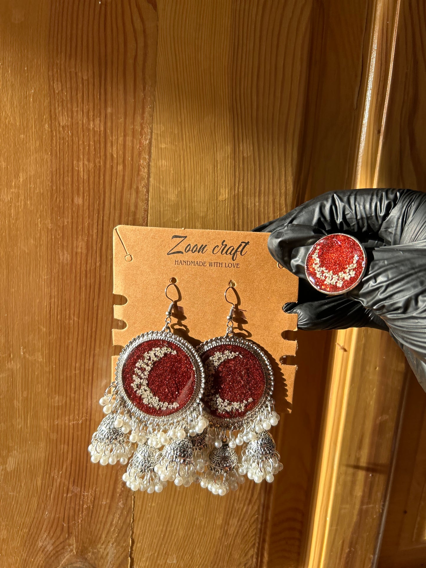 Lunar Blood 🌙❤️ - Resin bloody set ( jhumkas & a ring )