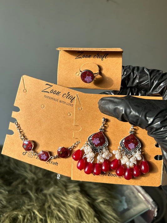 Little Luxe Bundle ♥️ - Resin blood jewelry set 🥀 ( small jhumkas, 3 bezel bracelet & ring ) 🎀🌙