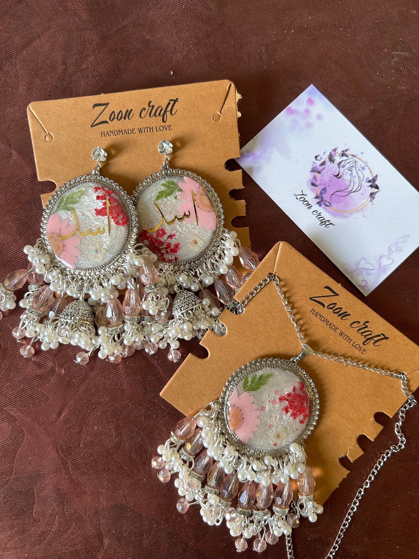 Gul-e-Noor🪷 - Resin jewelry Set ( jhumkas , Mala ) ✨🍂